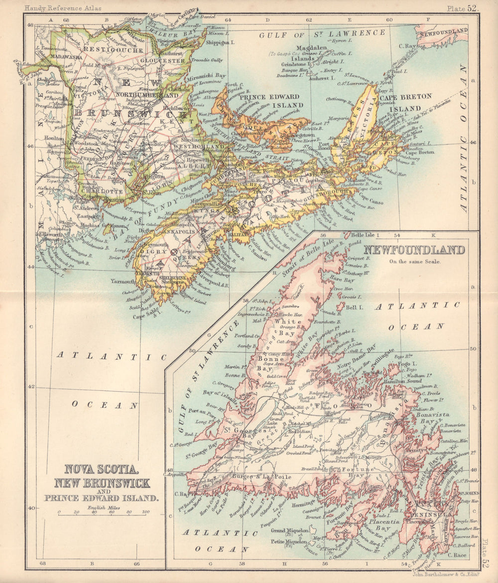Nova Scotia New Brunswick Prince Edward Island Newfoundland. Canada 1898 map