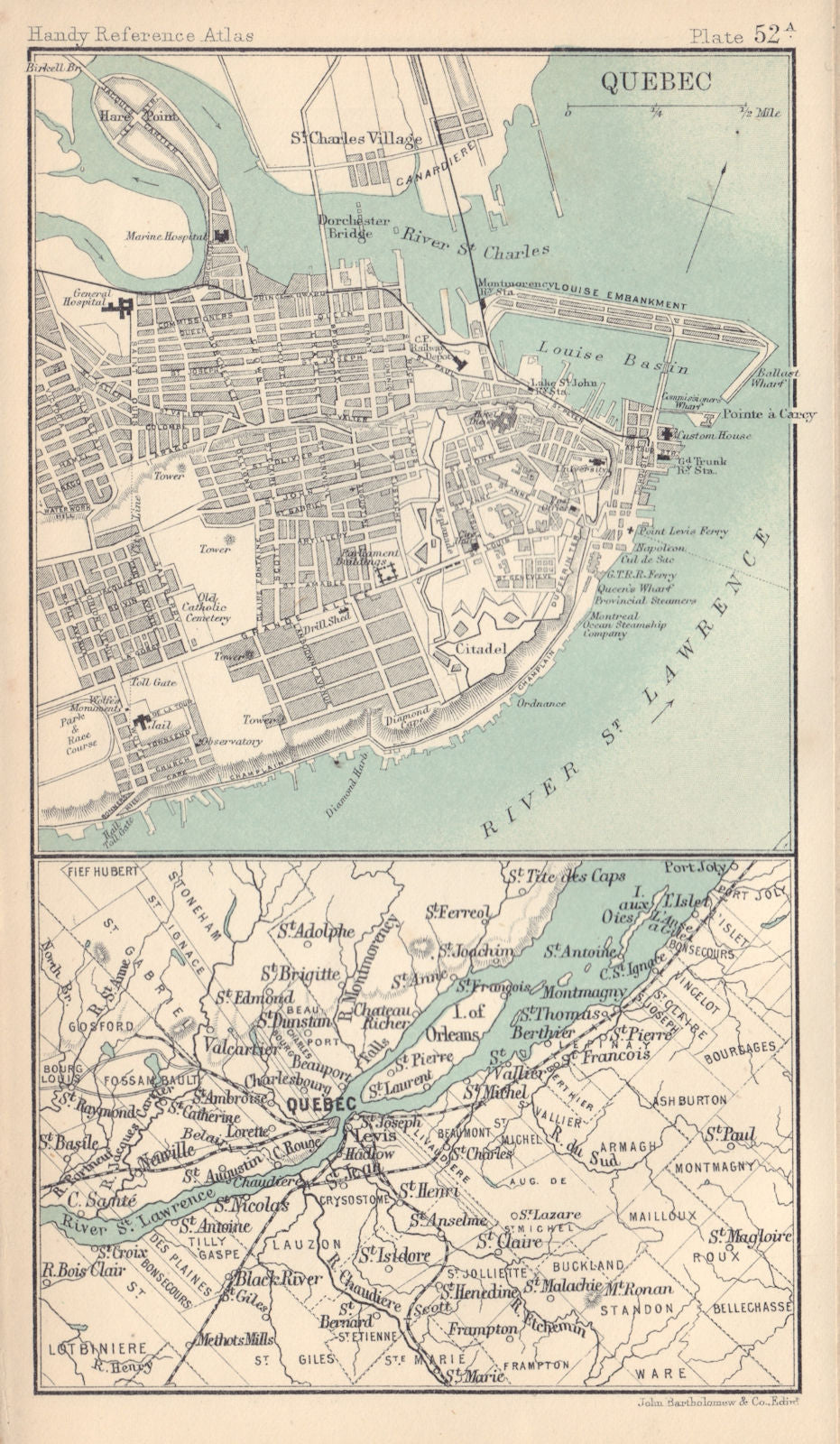 Quebec City plan and environs. Canada. BARTHOLOMEW 1898 old antique map chart