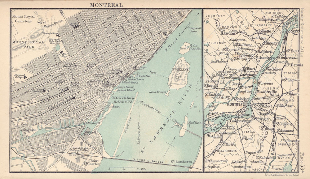 Montreal town/city plan & environs. Quebec. BARTHOLOMEW 1898 old antique map