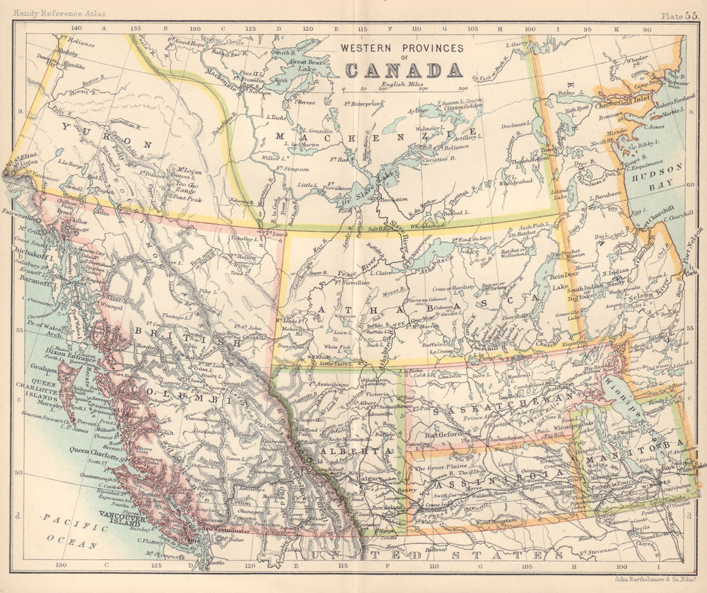 Western Canada. British Columbia Alberta Athabasca Manitoba 1898 old map