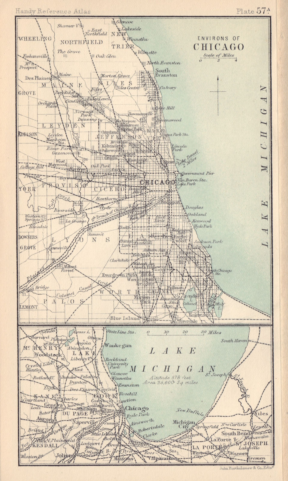 Environs of Chicago. Illinois. BARTHOLOMEW 1898 old antique map plan chart