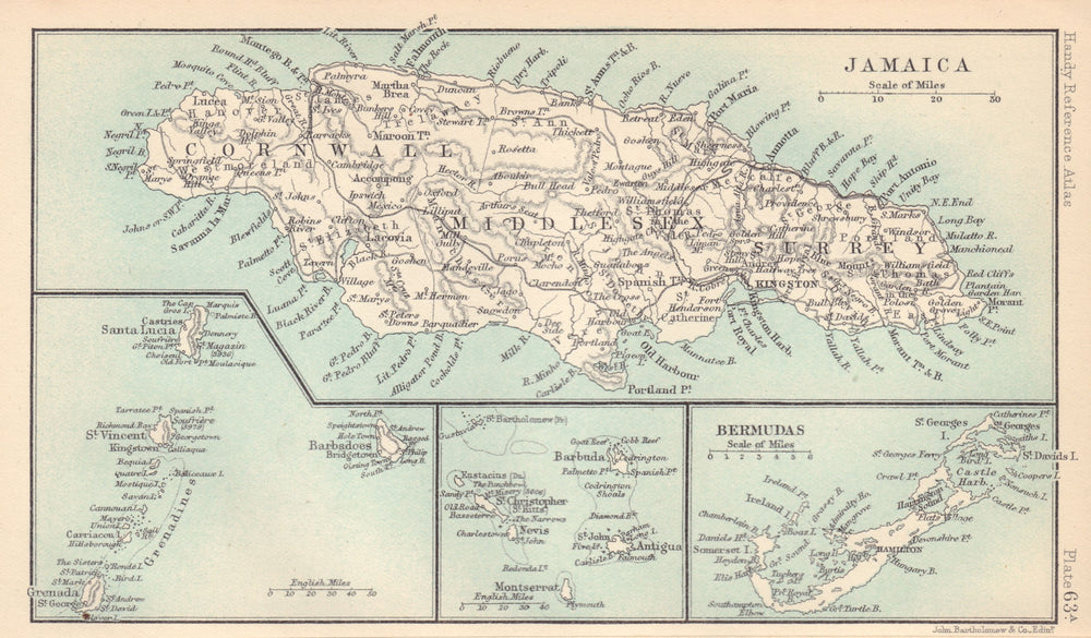 British West Indies. Jamaica Bermuda. St Vincent Barbados St Lucia 1898 map