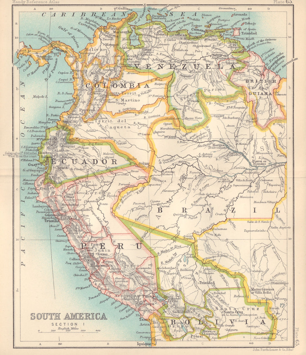 NW South America. Amazonia Ecuador Colombia Venezuela Peru 1898 old map