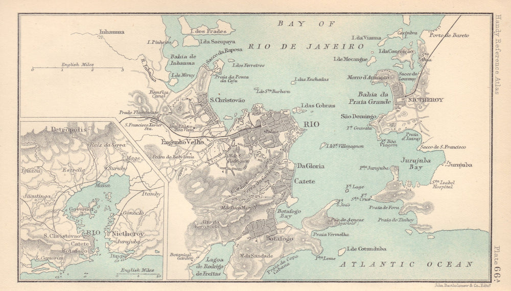 Rio de Janeiro town/city plan. Niteroi. Brazil. BARTHOLOMEW 1898 old map