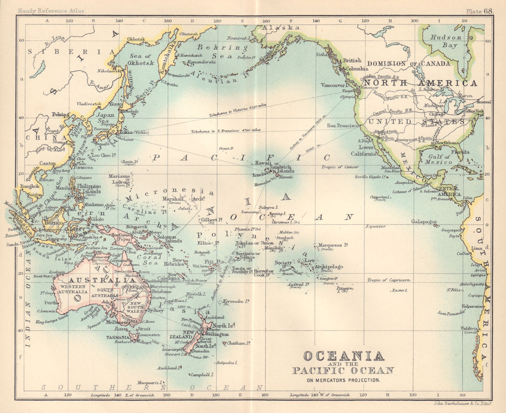 Oceania and The Pacific Ocean on Mercator's projection. Australasia 1898 map