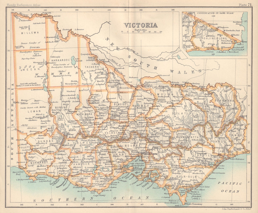 Victoria state map. Australia. BARTHOLOMEW 1898 old antique plan chart