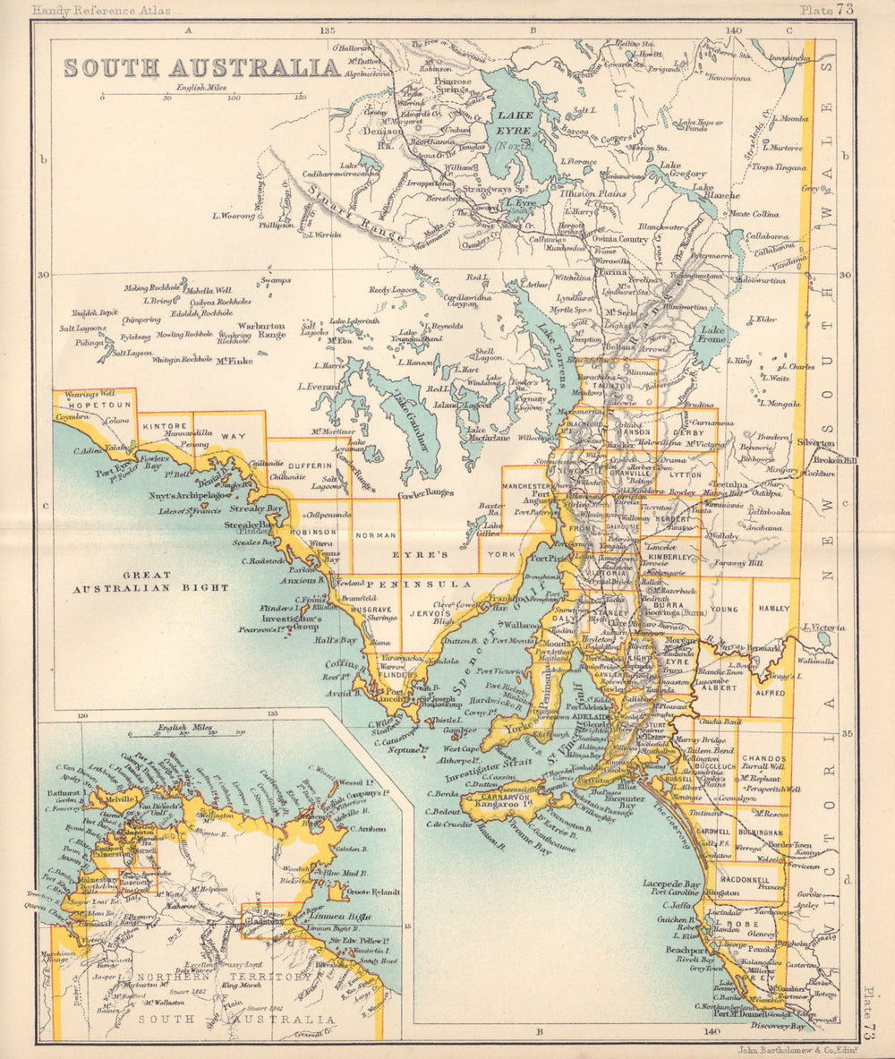 South Australia state map. Northern Territory. BARTHOLOMEW 1898 old