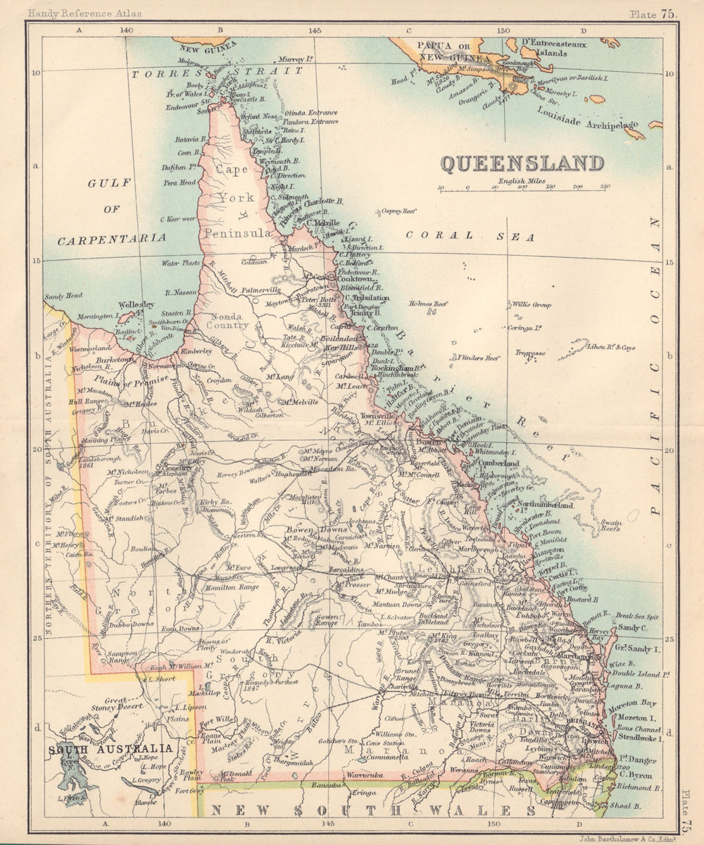 Queensland state map. BARTHOLOMEW 1898 old antique vintage plan chart
