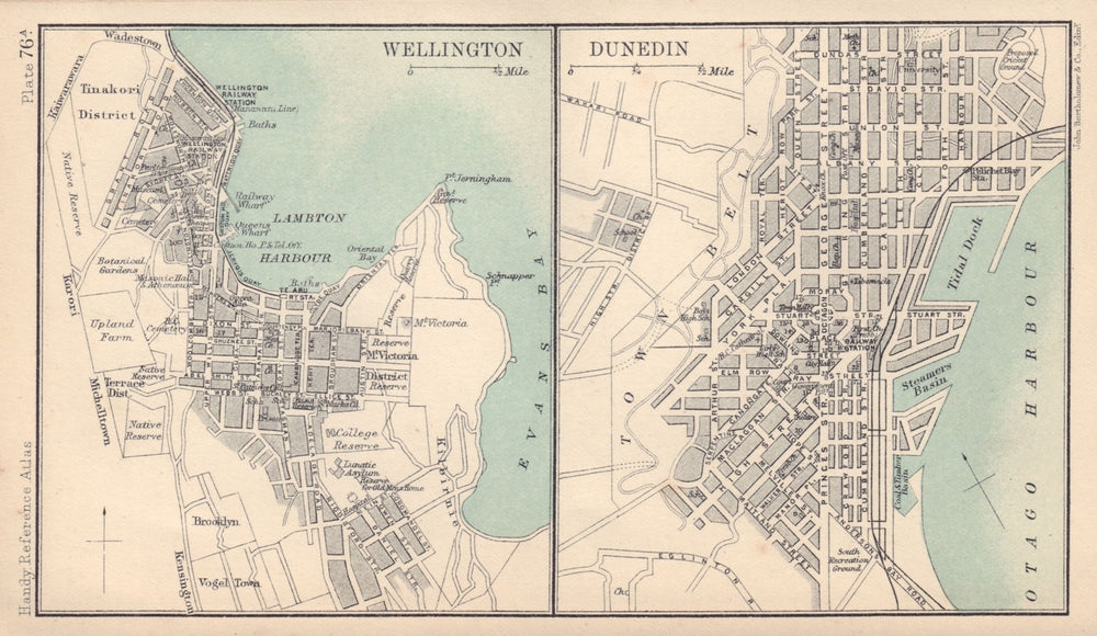 Town/city plans of Wellington & Dunedin. New Zealand. BARTHOLOMEW 1898 old map