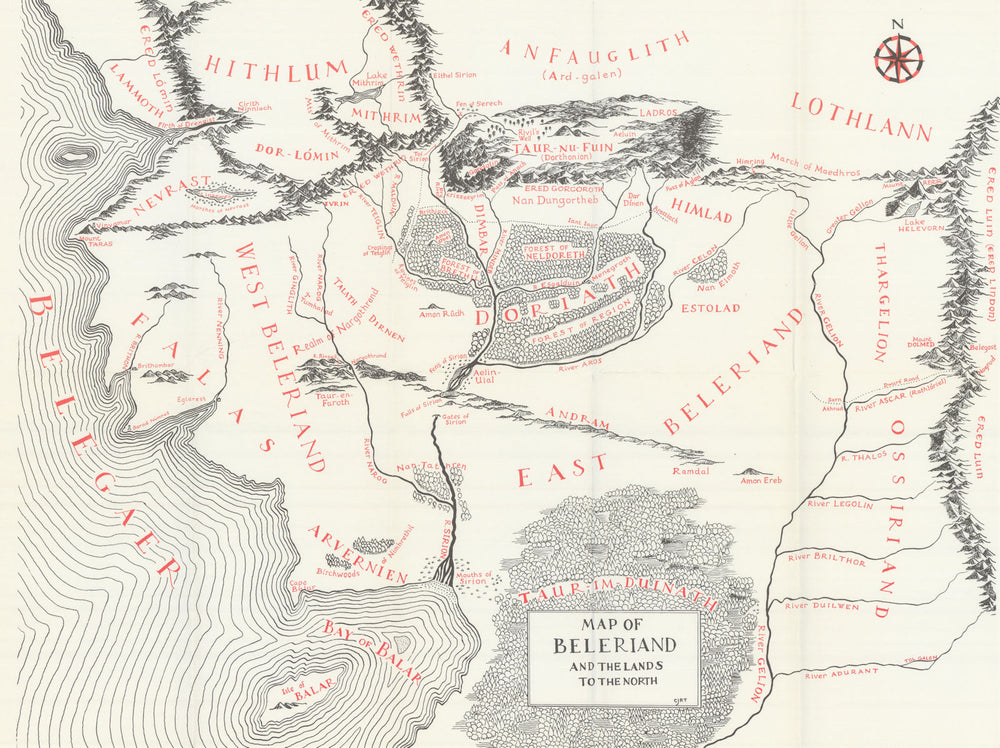 Beleriand & the Lands to the north. Silmarillion. Middle-earth. TOLKIEN 1977 map