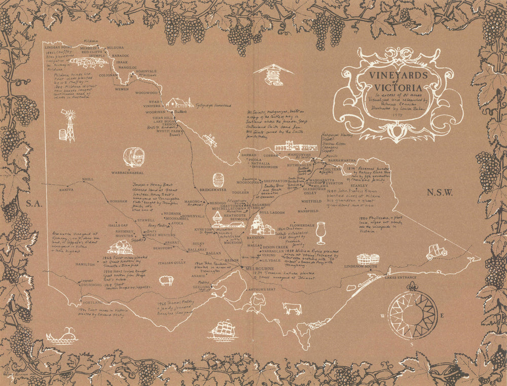 Vineyards of Victoria, by Patricia Kennison & Louise Baker. Wine 1975 old map
