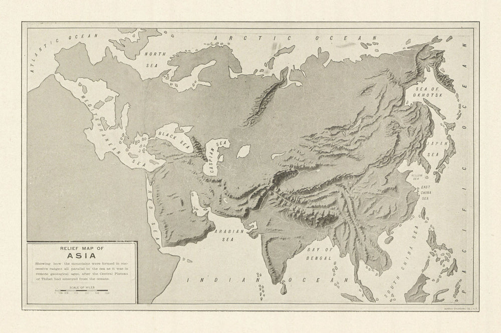 Relief Map of Asia 1907 old antique vintage plan chart