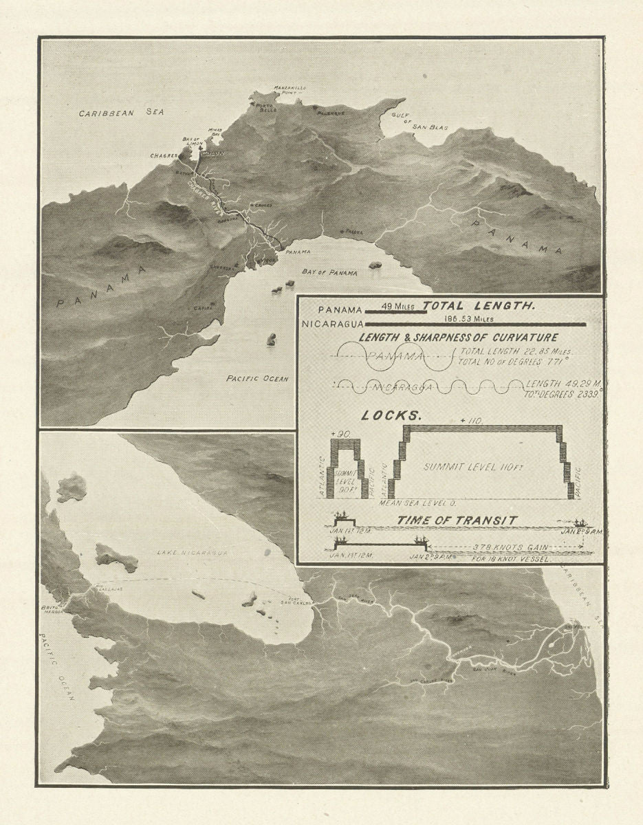[Panama and Nicaragua canals/transit routes]. Central America 1907 old map