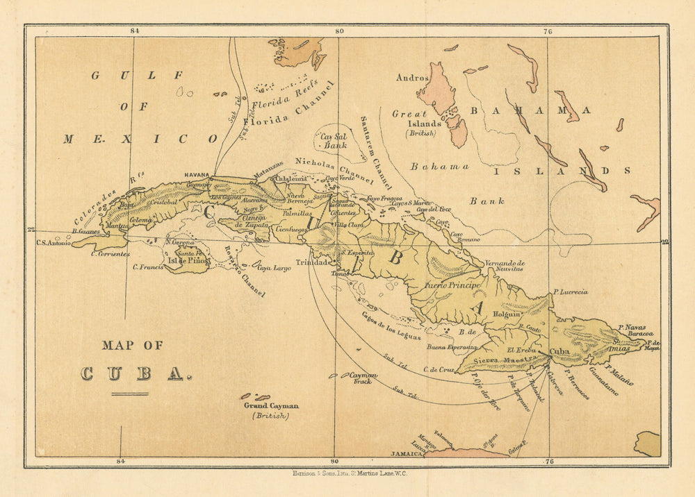 Map of Cuba. WASHINGTON EVES 1889 old antique vintage plan chart