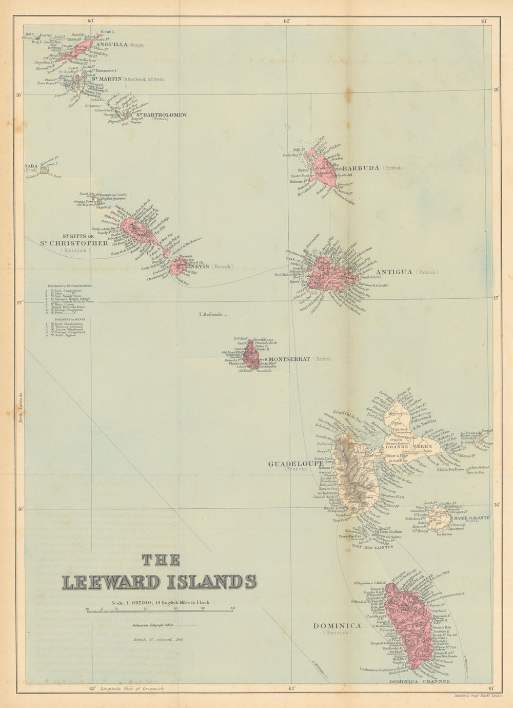 Leeward Islands. Antigua St. Kitts Nevis. STANFORD / WASHINGTON EVES 1897 map
