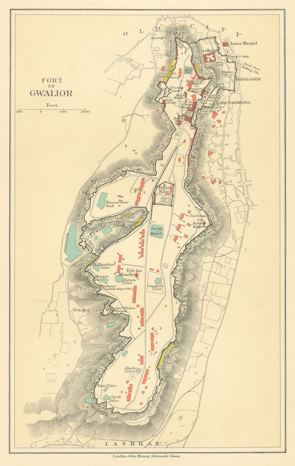 INDIA. Fort of Gwalior. Plan. Madhya Pradesh. 1905 old antique map chart