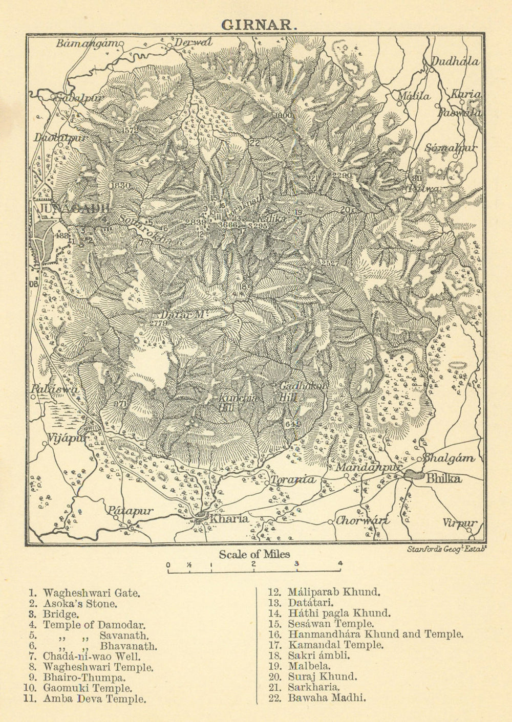 BRITISH INDIA. Girnar Hill (Girinagar), Junagadh, Gujarat 1905 old antique map