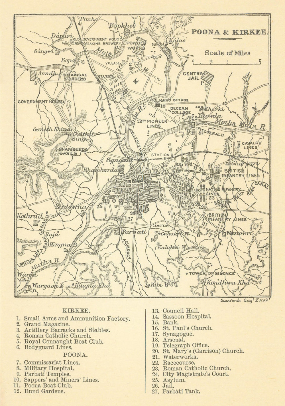 BRITISH INDIA. Sketch maps of the cities of Poona (Pune) & Kirkee 1905 old