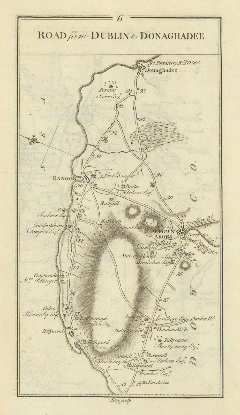 #6 Dublin to Donaghadee. Bangor Newtownards Down. TAYLOR/SKINNER 1778 old map
