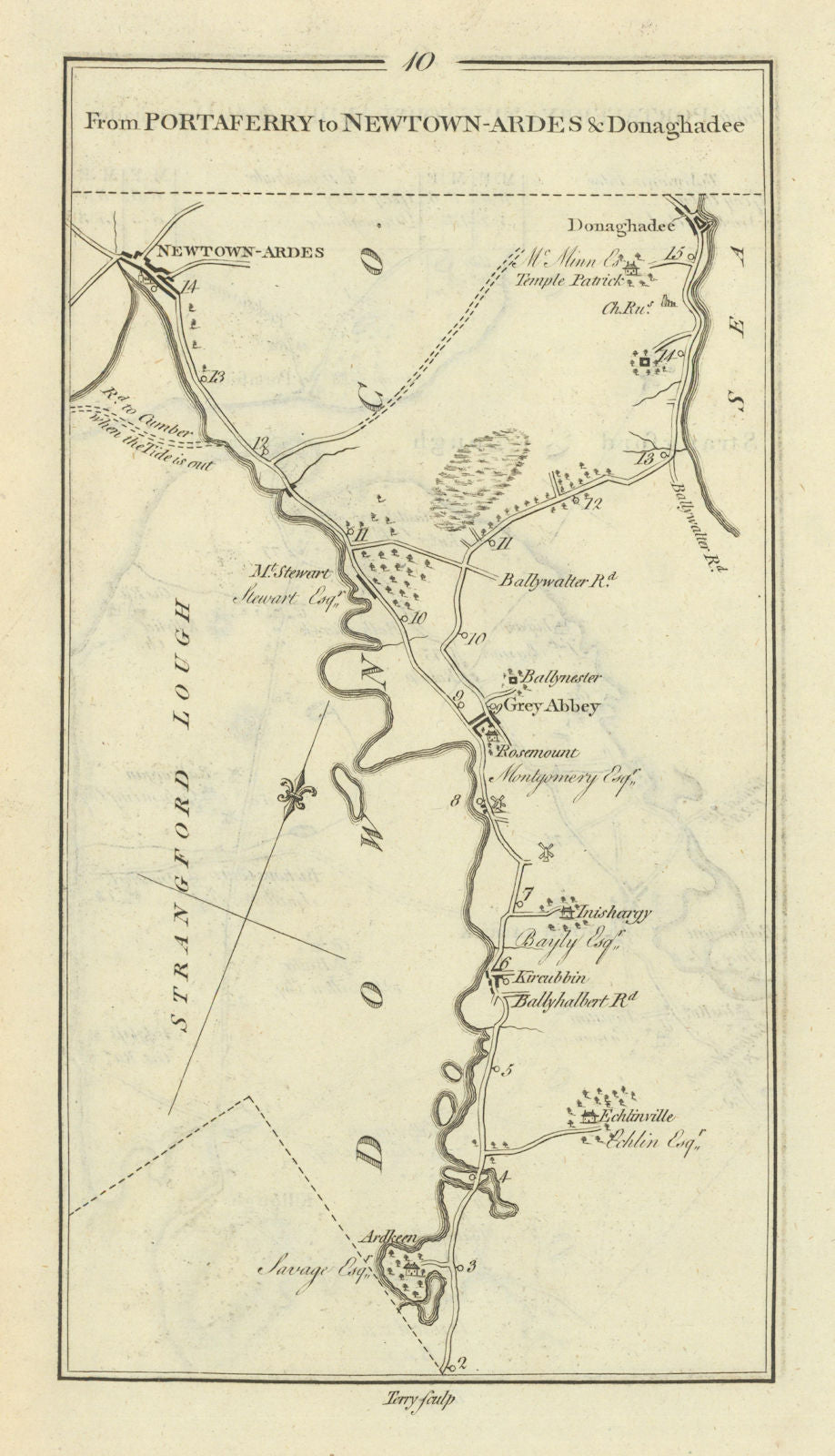 #10 Portaferry to Newtownards & Donaghadee. Kircubbin. TAYLOR/SKINNER 1778 map
