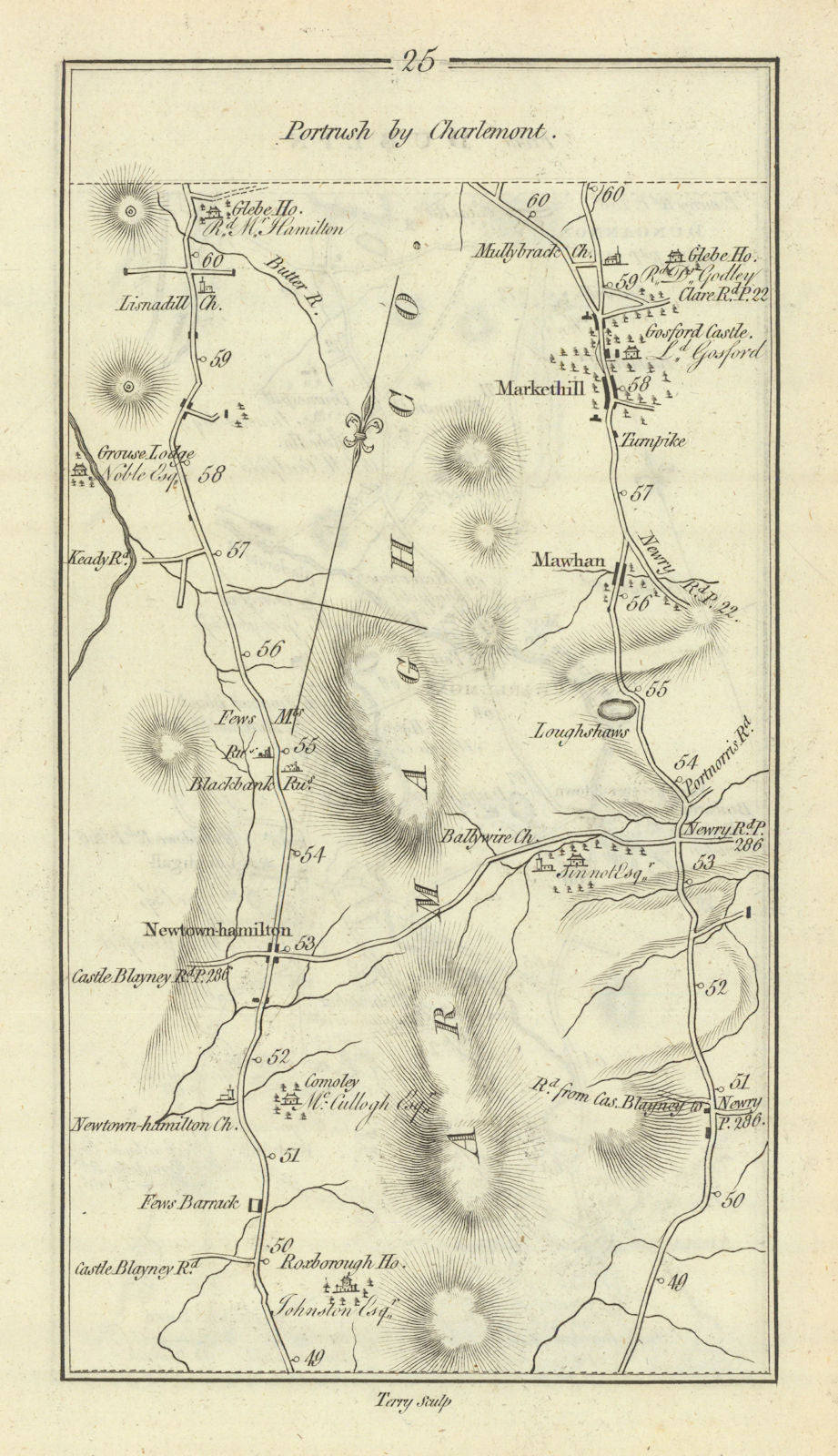 #25 Portrush by Charlemont. Newtownhamilton Markethill. TAYLOR/SKINNER 1778 map