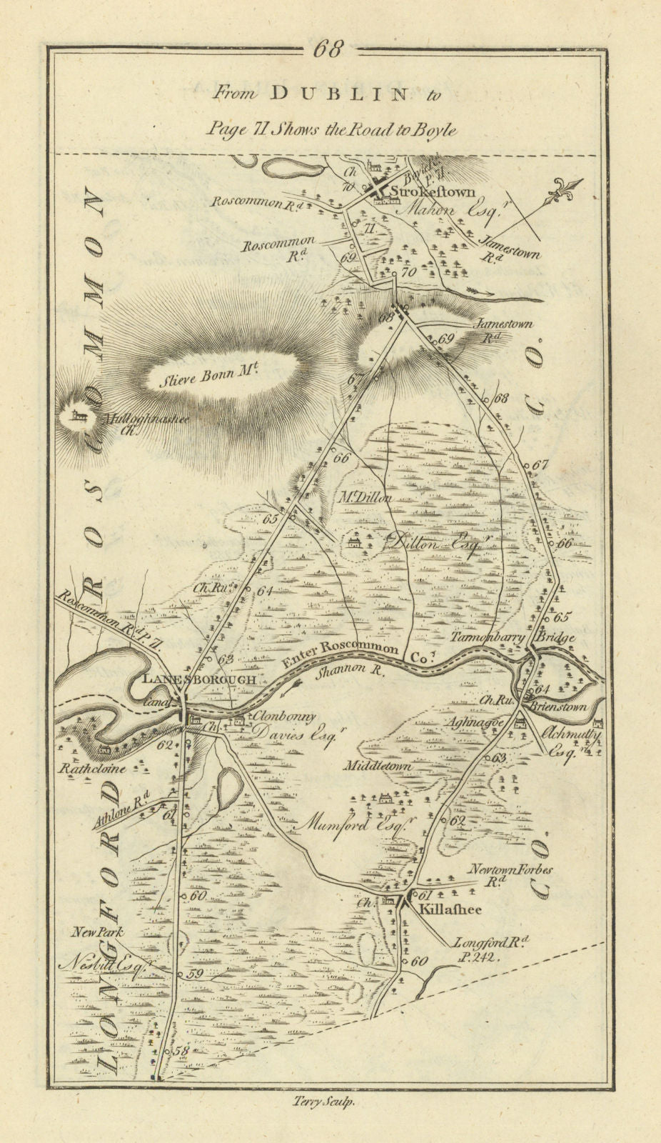 #68 Lanesborough Killashee Termonbarry Strokestown. TAYLOR/SKINNER 1778 map