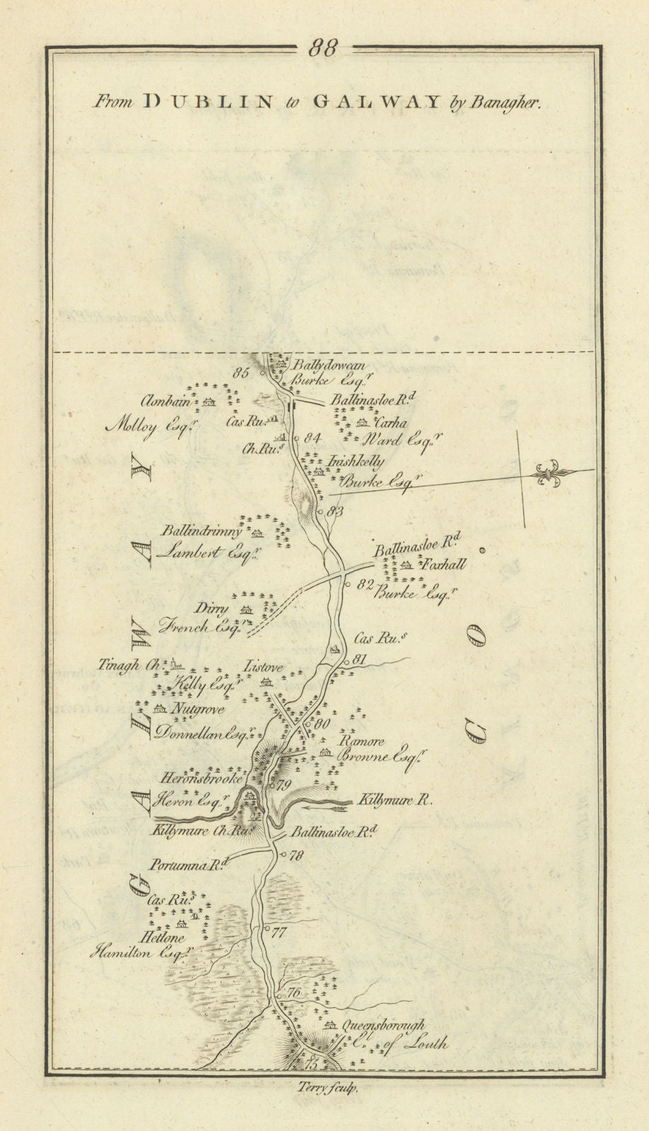 #88 Dublin to Galway by Banagher. Ramore Killimor. TAYLOR/SKINNER 1778 old map