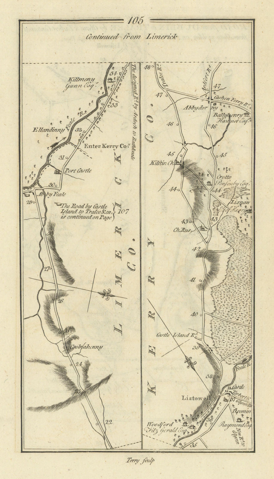 #105 From Limerick. Abbeyfeale Abbeydorney Listowel. TAYLOR/SKINNER 1778 map