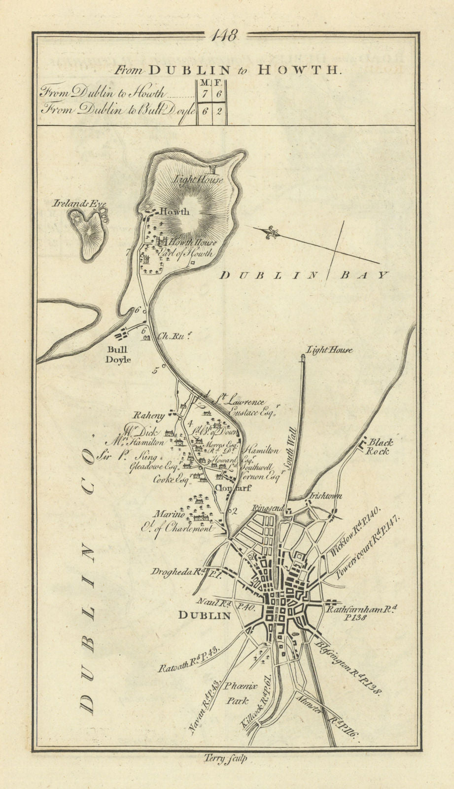 #148 Dublin to Howth. Baldoyle Clontarf Raheny Blackrock TAYLOR/SKINNER 1778 map