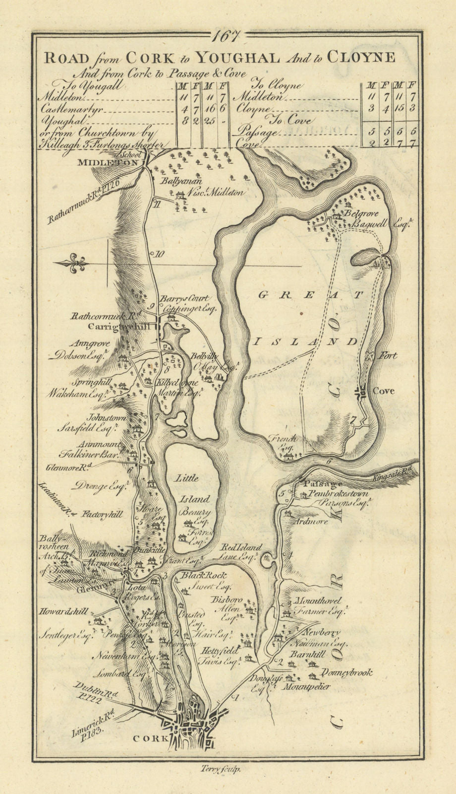 #167 Cork to Youghal Carrigtohill Midleton Cobh Glanmire TAYLOR/SKINNER 1778 map