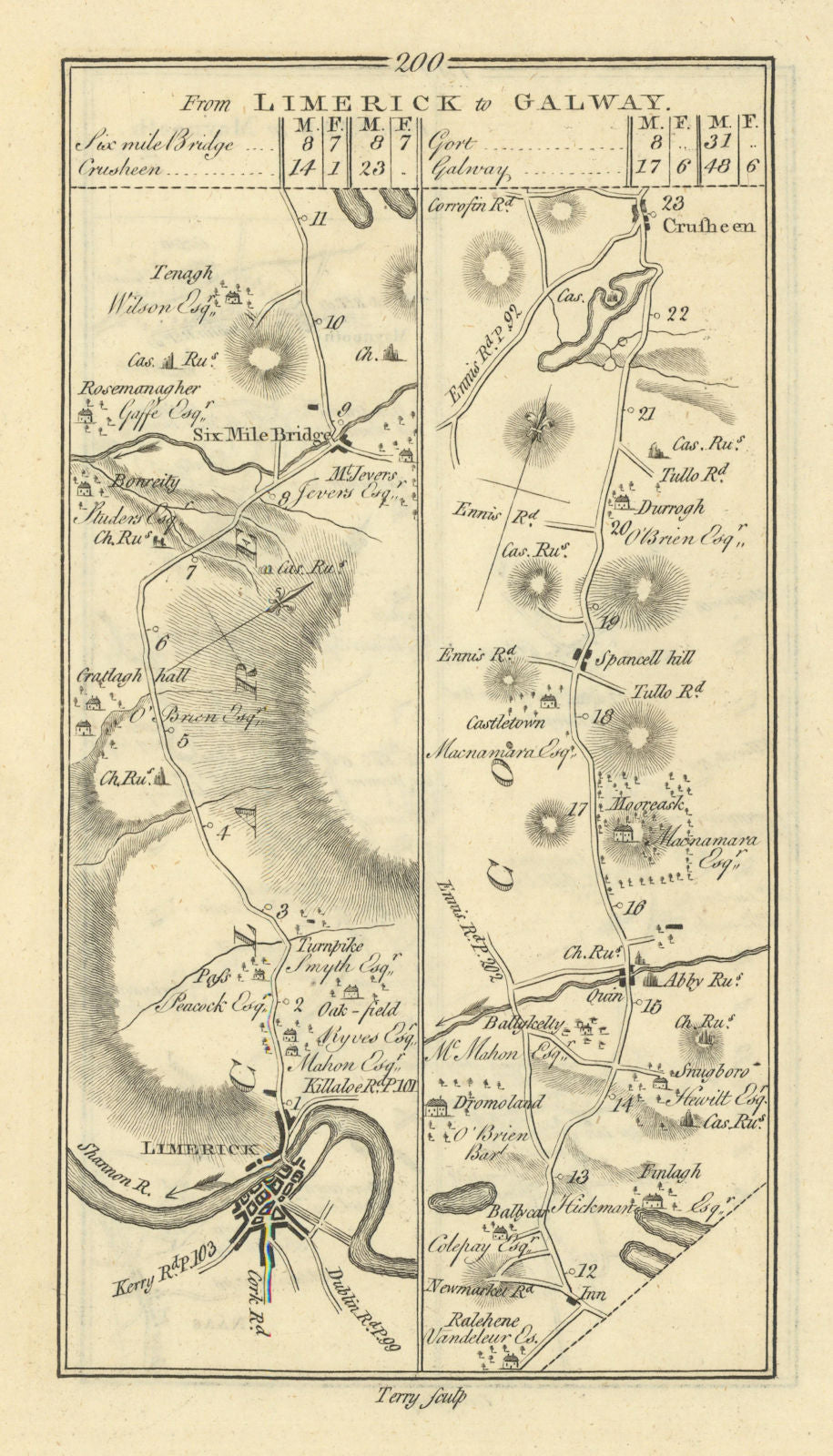 #200 Limerick to Galway. Sixmilebridge Crusheen Clare. TAYLOR/SKINNER 1778 map