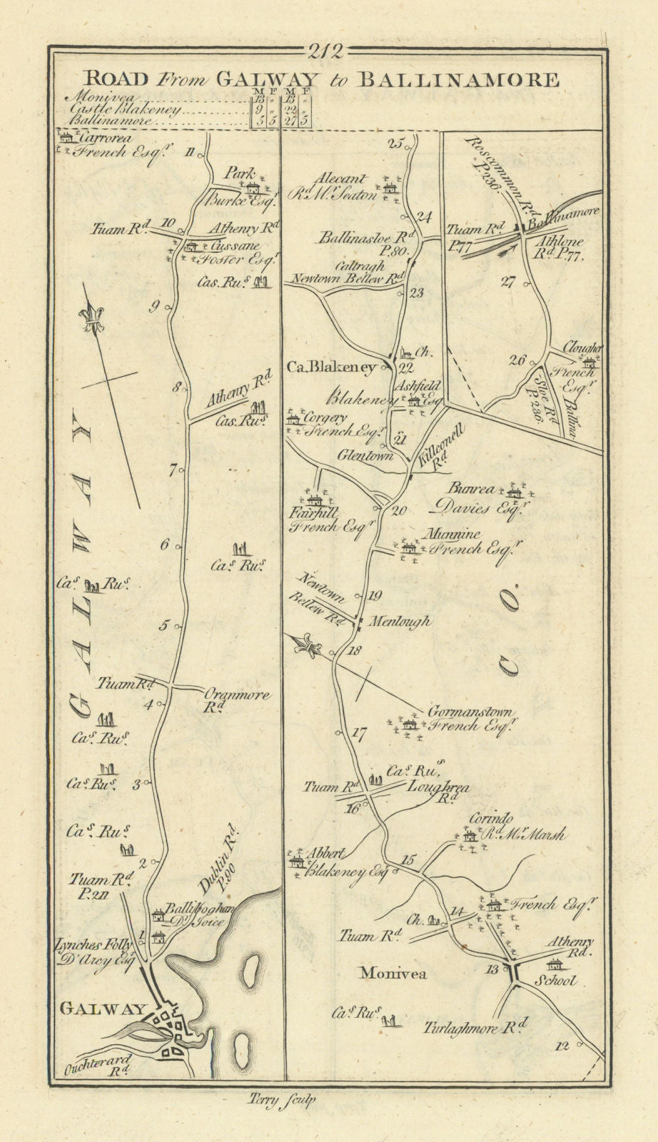 #212 Galway to Ballinamore. Castleblakeney Leitrim. TAYLOR/SKINNER 1778 map