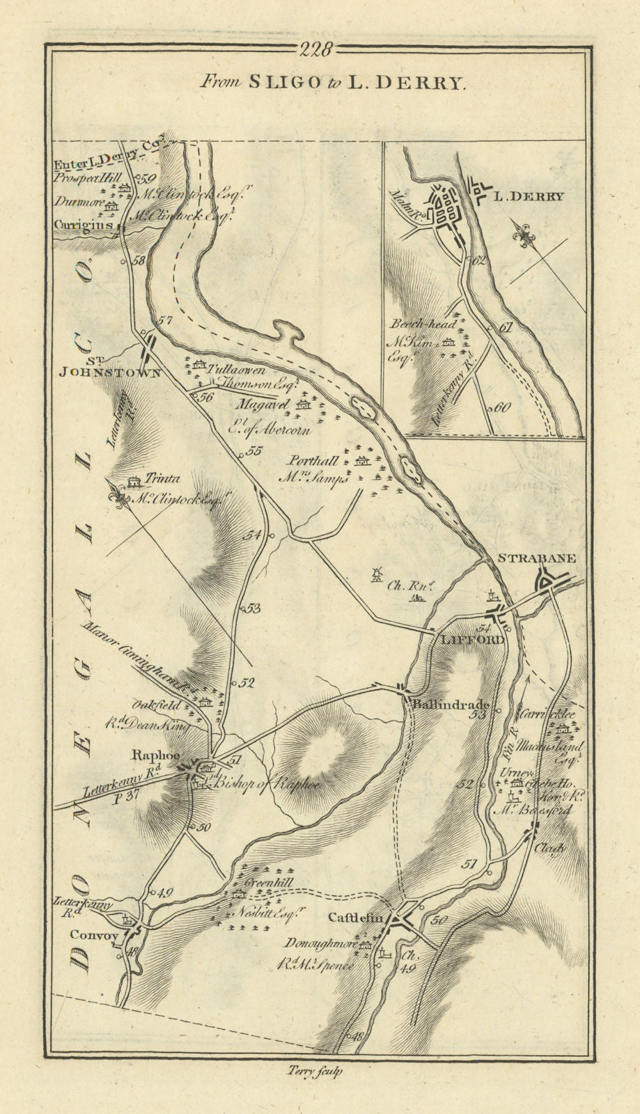 #228 Sligo to Londonderry. Strabane Lifford Convoy. TAYLOR/SKINNER 1778 map