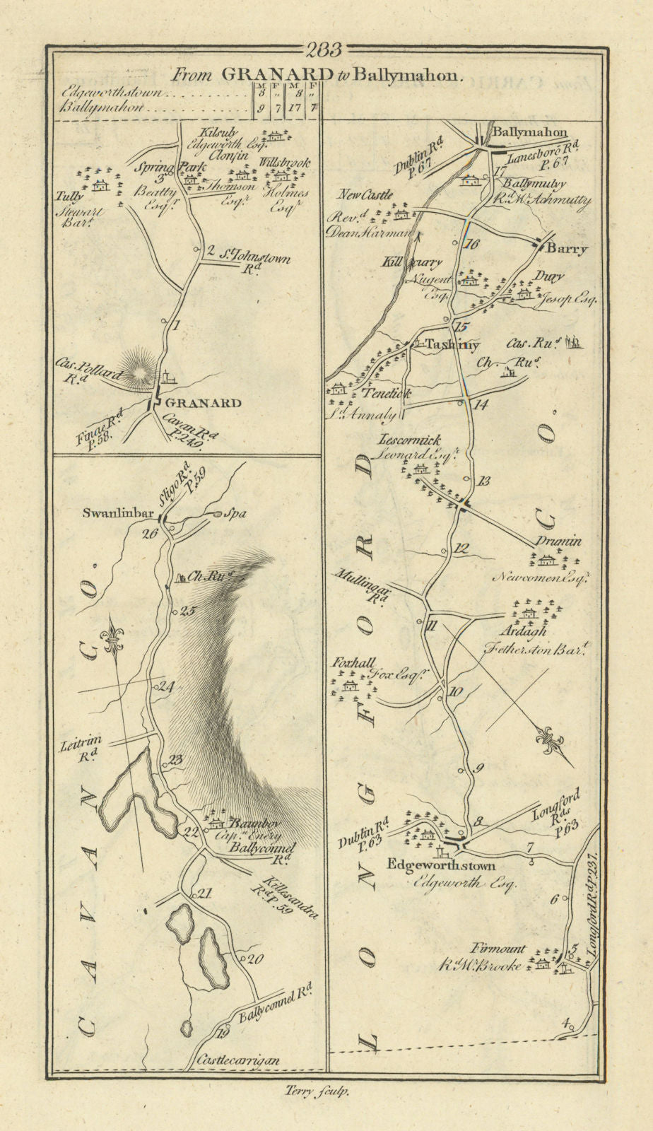#233 Granard to Ballymahon. Taghshinny Edgeworthstown. TAYLOR/SKINNER 1778 map