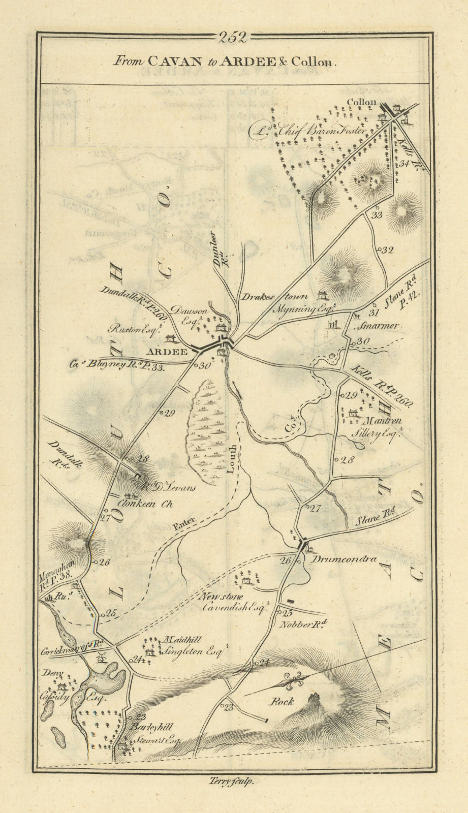 #252 From Cavan to Ardee & Collon. Louth. TAYLOR/SKINNER 1778 old antique map