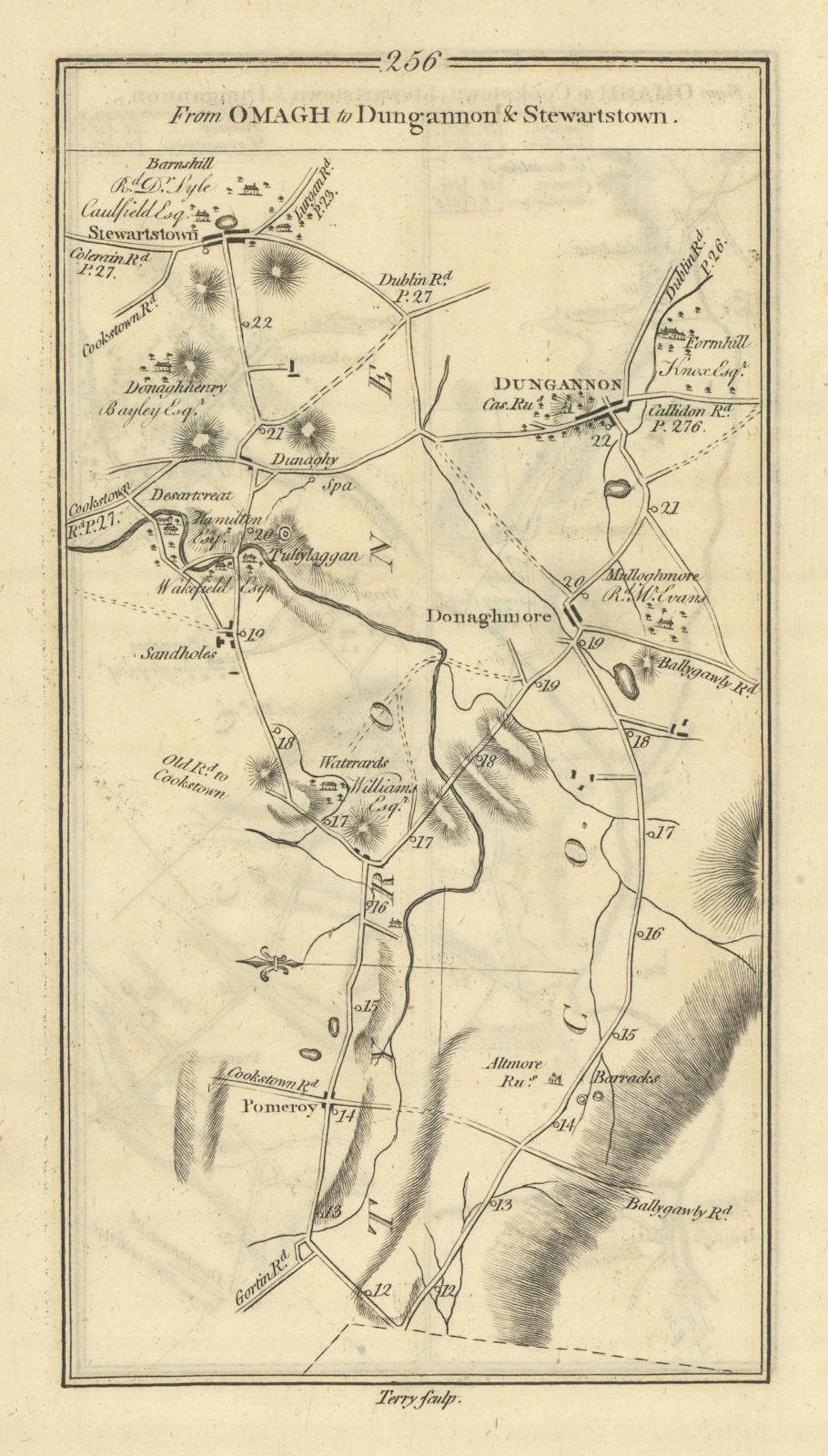#256 Omagh-Dungannon & Stewartstown. Donaghmore Pomeroy. TAYLOR/SKINNER 1778 map