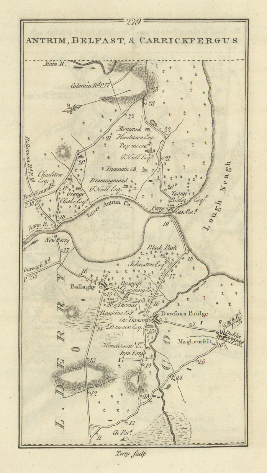 #279 Lough Beg/Neagh Magherafelt Castledawson Bellaghy. TAYLOR/SKINNER 1778 map