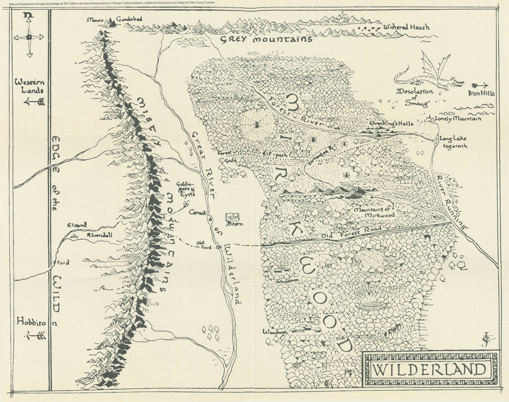 Wilderland or Rhovanion. The Hobbit. Middle-earth. 35x45cm. TOLKIEN 1997 map