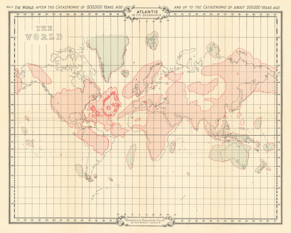 Atlantis in its Decadence. World 800,000-200,000 BC. SCOTT-ELLIOT 1925 old map