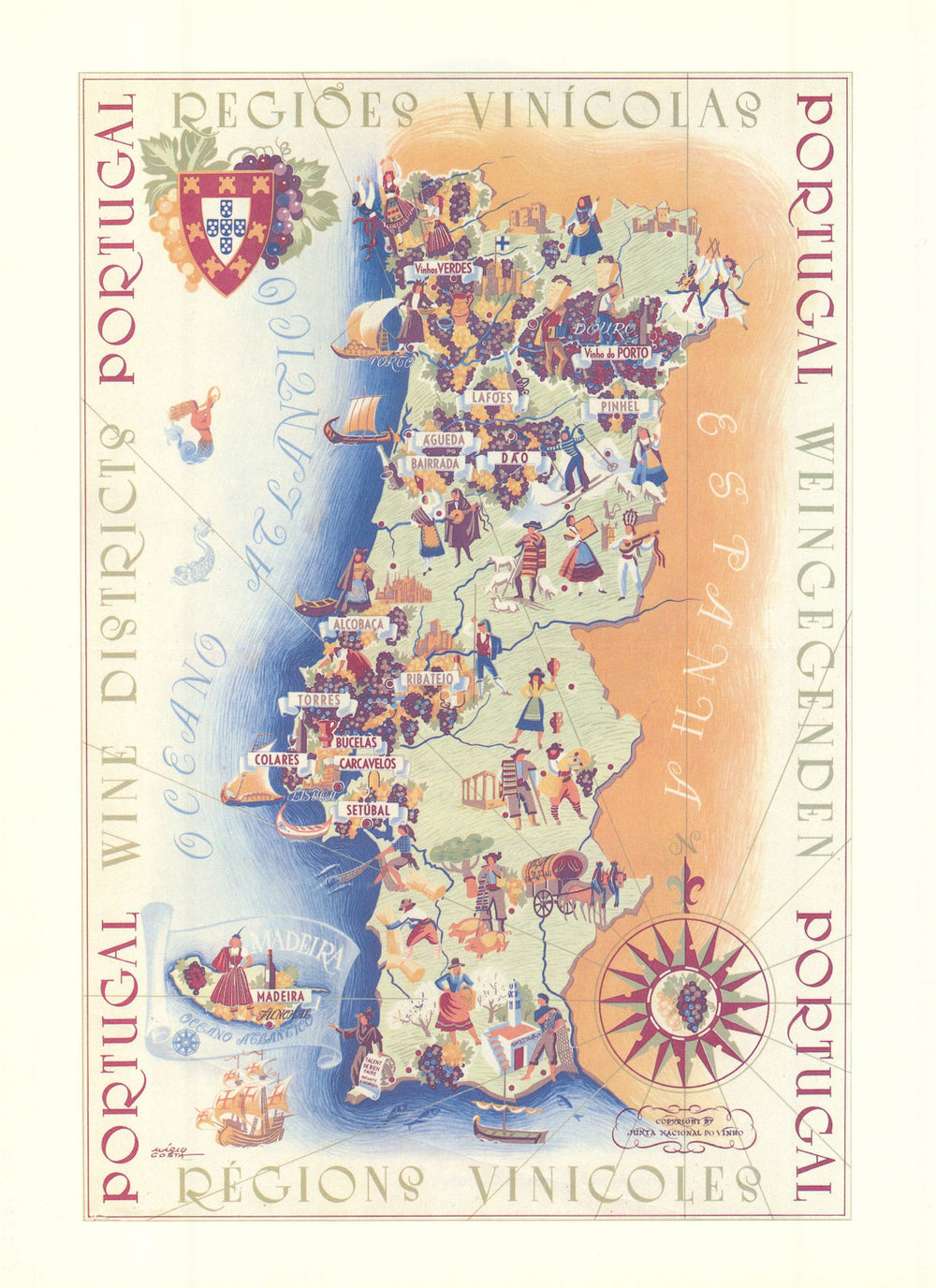 Portugal Wine Districts - Regiões Vinícolas by Mario Costa 1959 (1979) old map