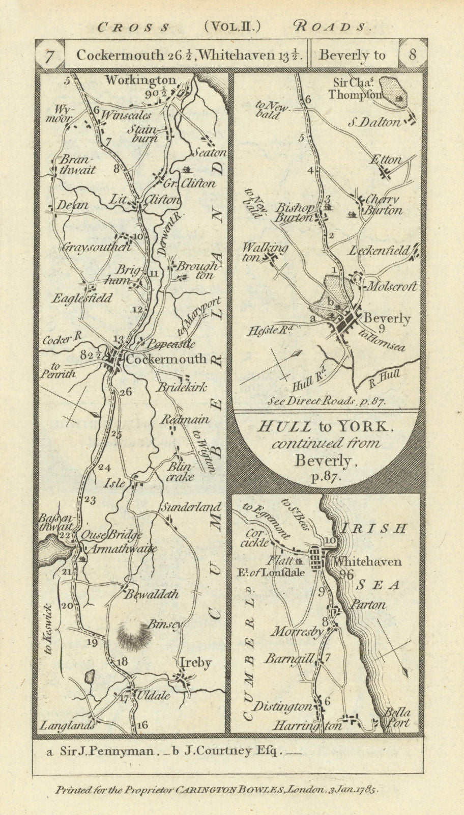 Cockermouth-Workington-Whitehaven. Beverley road strip map PATERSON 1785