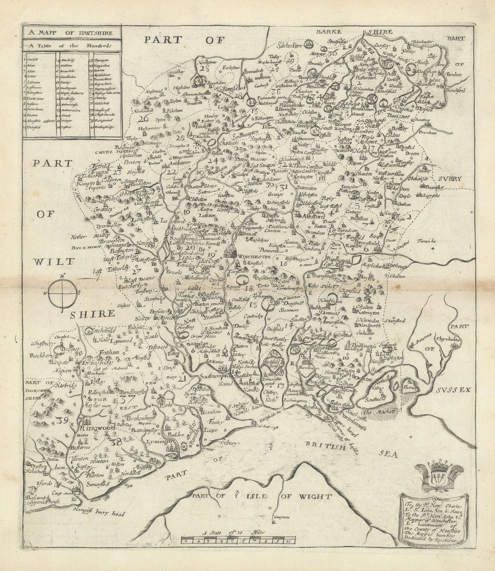 A Mapp of Hantshire by Richard Blome 1673 old antique vintage plan chart