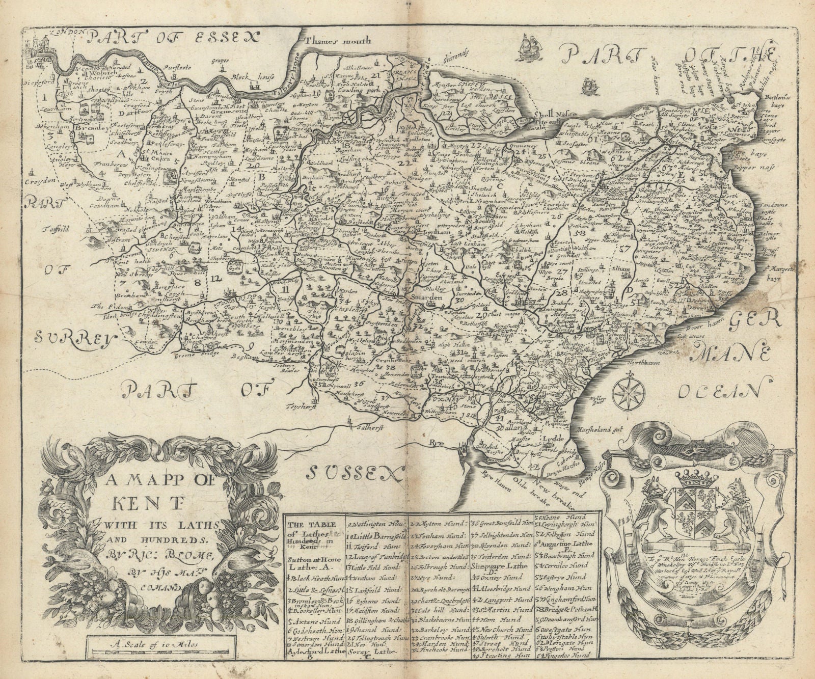 A Mapp of Kent With its Laths and Hundreds by Richard Blome 1673 old ...
