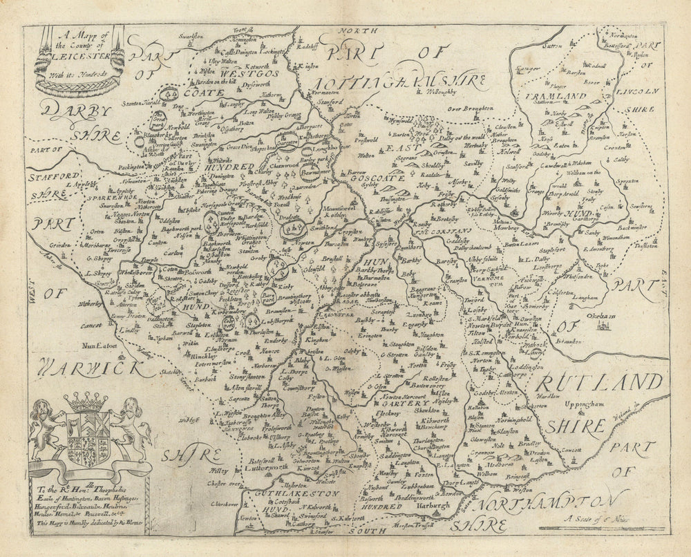 A Mapp of the County of Leicester by Richard Blome 1673 old antique chart