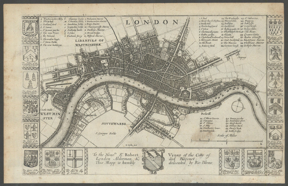 London [before the Great Fire] by Richard Blome / Wenceslaus Hollar 1673 map