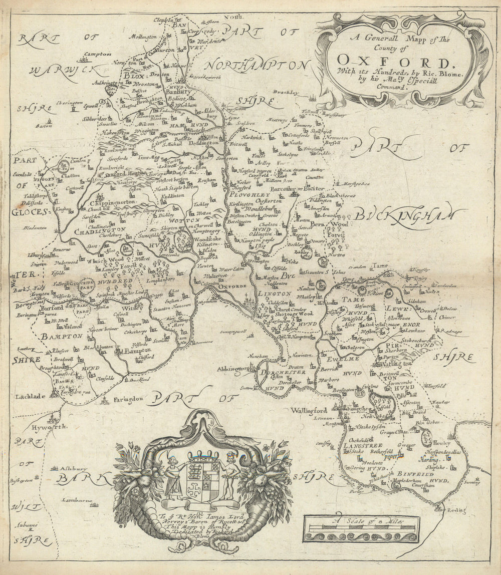 A Generall Mapp of the County of Oxford by Richard Blome 1673 old antique