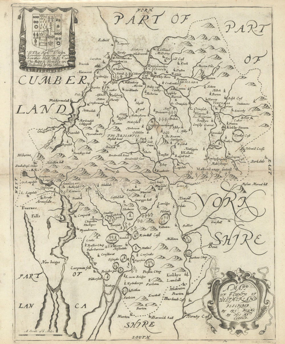 A Mapp of ye Countie of Westmorland by Richard Blome 1673 old antique