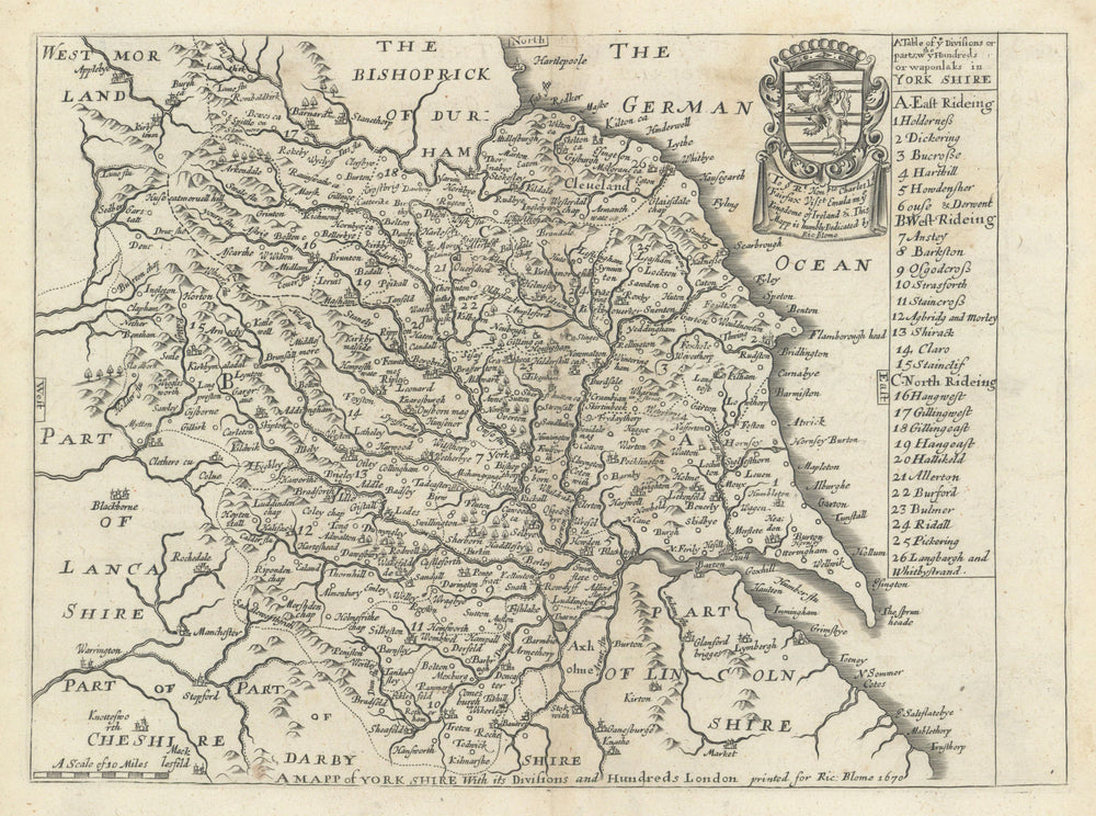 York Shire by Richard Blome 1673 old antique vintage map plan chart