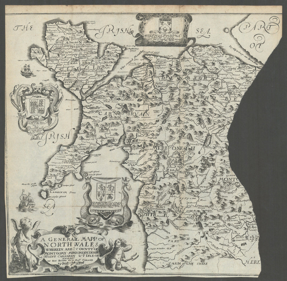 A Generall Mapp of North Wales by Richard Blome 1673 old antique chart