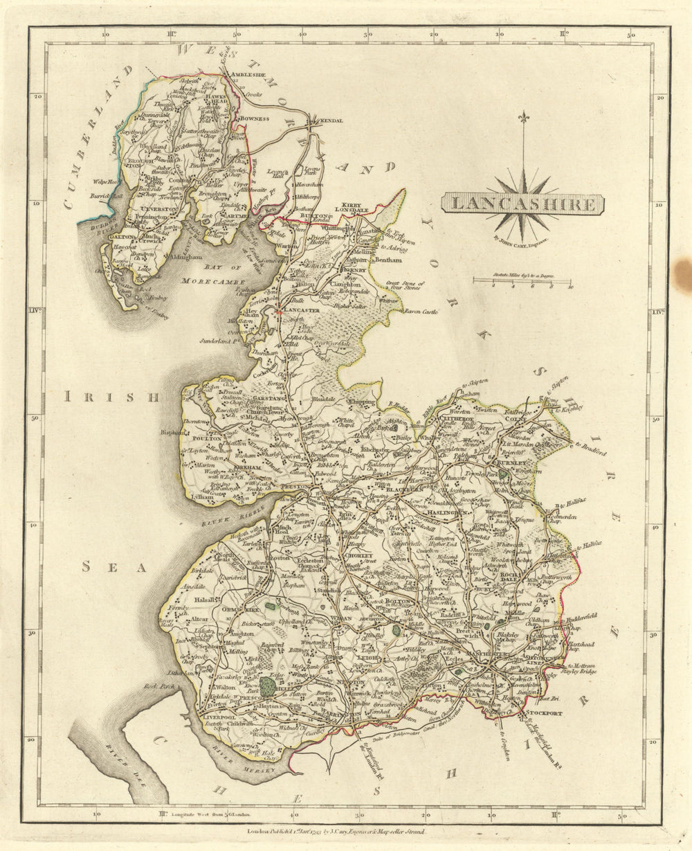 Antique county map of STAFFORDSHIRE by JOHN CARY. Original outline colour 1793